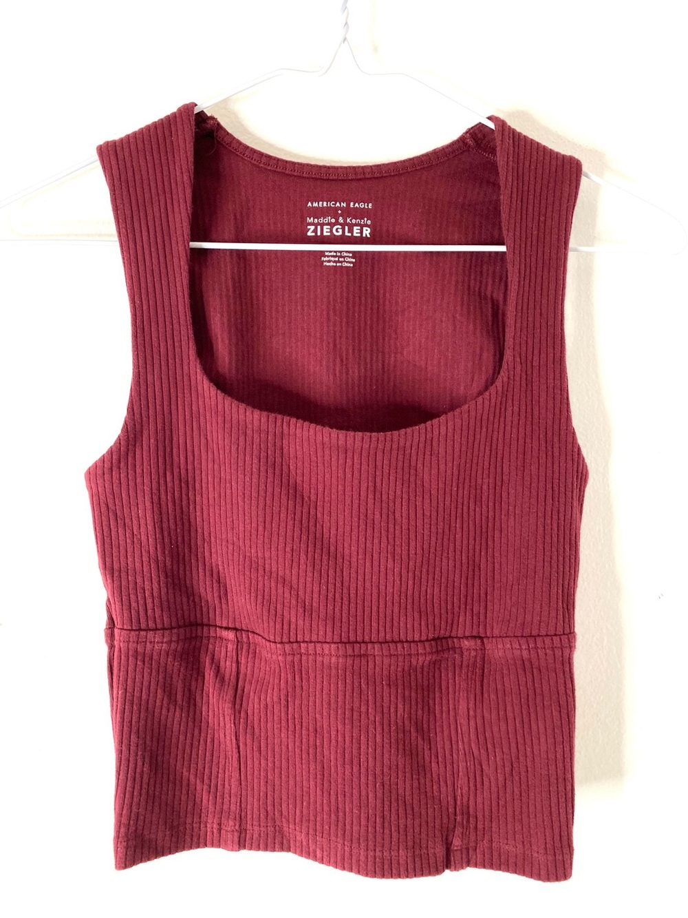 American Eagle x Maddie and Kenzie Ziegler Maroon Ribbed Square Neck Crop Tank